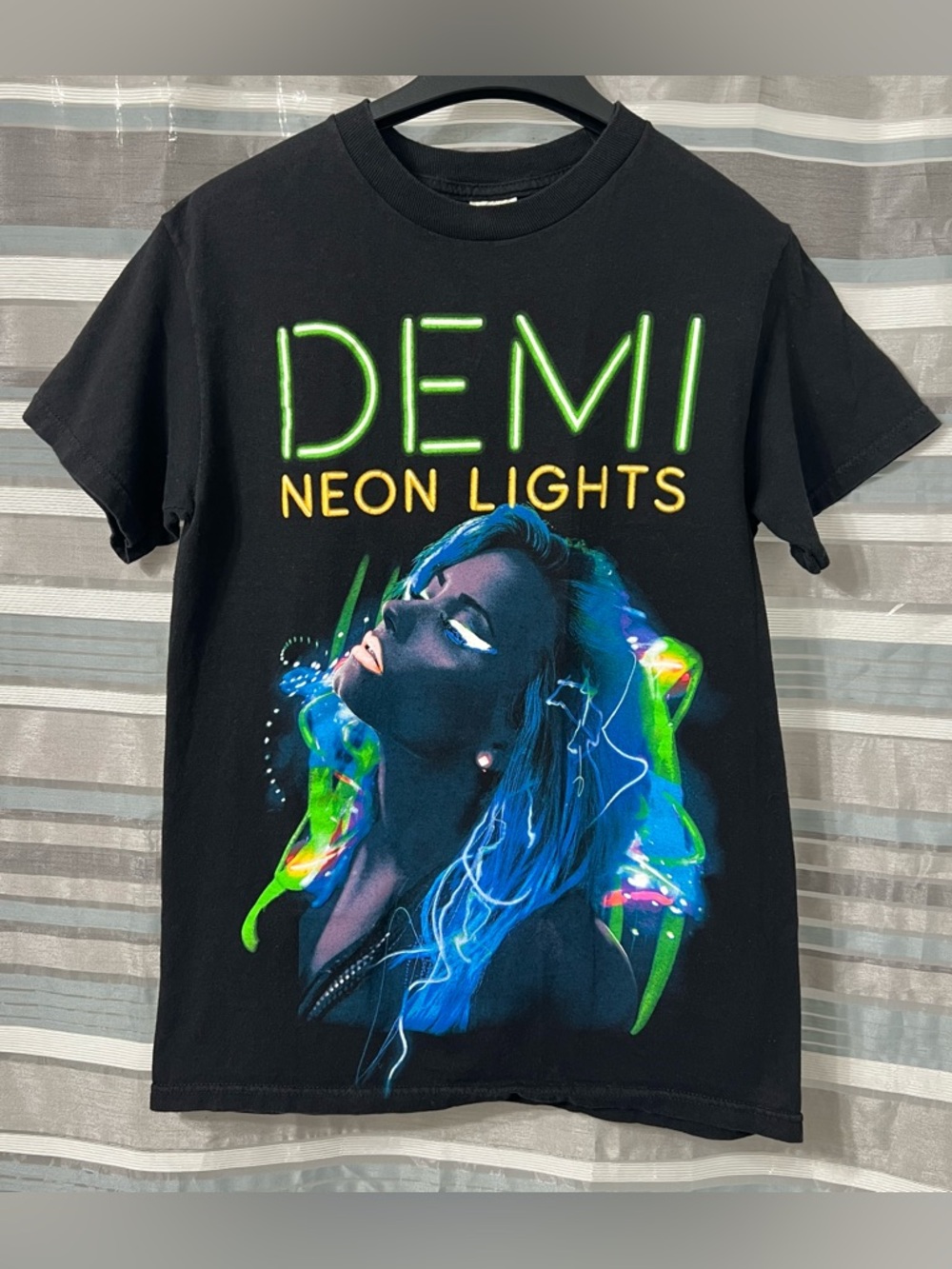 Demi Lovato Neon Lights World Tour Graphic Tee - Black with Neon Print